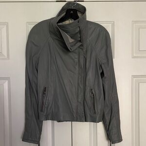 Chic Women's Leather Jacket in Slate Gray